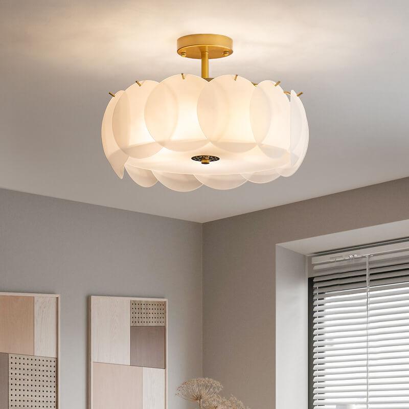 1-1-5bb2e0a4-9b18-4c75-9d45-2ff6c7861110.jpg French Glass Round Drum 5/6 Light Semi-Flush Mount Ceiling Light - Image 1