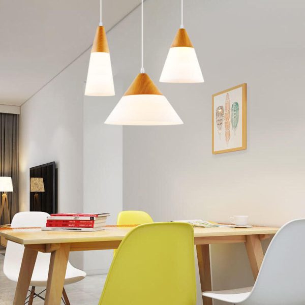 Nordic Wood Grain Glass Cone Shaped 1-Light Pendant Light - Image 12