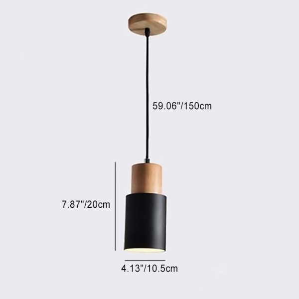 Contemporary Nordic Cylinder Hardware Wood 1-Light Pendant Light For Living Room - Image 4