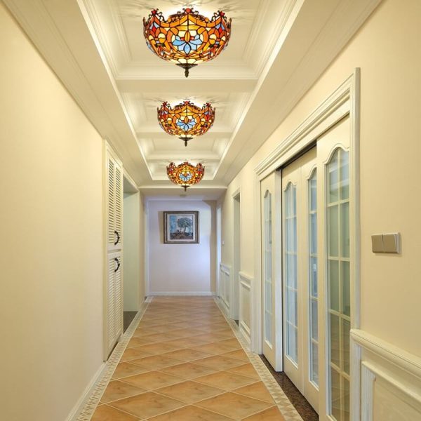 Vintage Tiffany Stained Glass Bowl Shape 2-Light Flush Mount Ceiling Light - Image 2