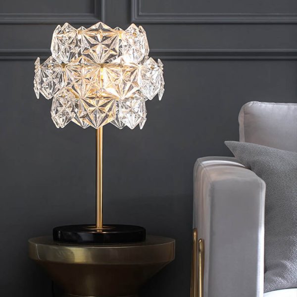 Modern Snowflake Glass Shade 2-Light Marble Base Table Lamp - Image 3