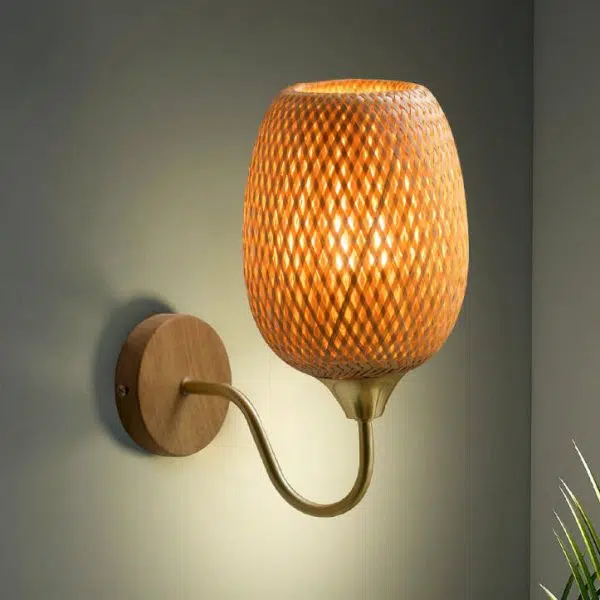 Modern Bamboo Weaving Handwoven Round Lampshade 1-Light Wall Sconce Lamp - Image 6