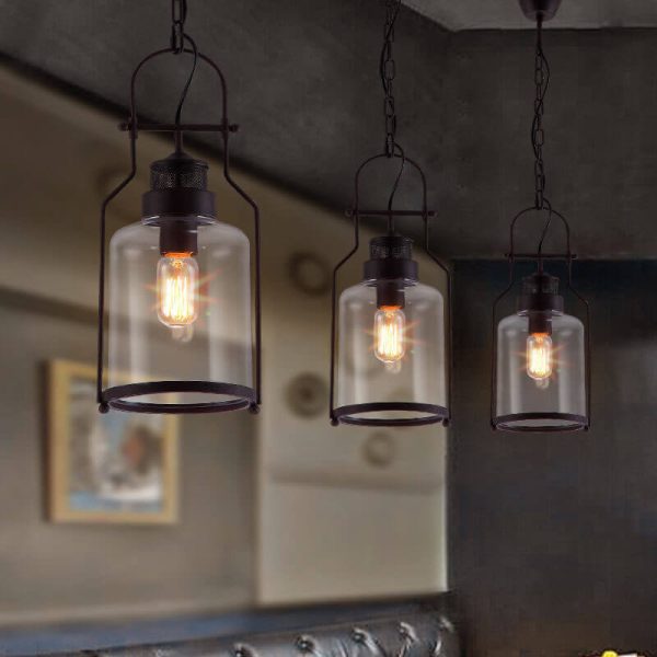 Industrial Vintage Iron Glass Jar 1-Light Pendant Light - Image 2
