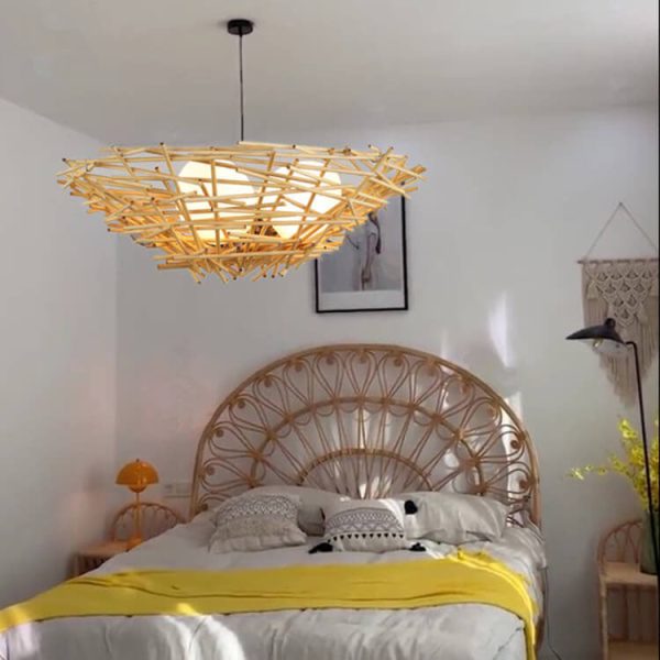 Rattan Weaving Bird Nest Shaped 3-Light Chandelier - Image 10
