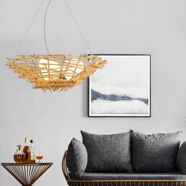 Rattan Weaving Bird Nest Shaped 3-Light Chandelier - Image 11