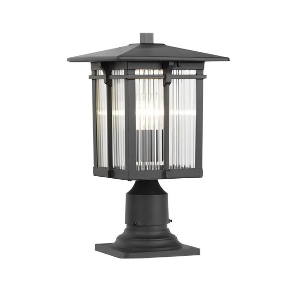 Striped Glass Shade LED Waterproof Black Modern Outdoor Post Lights - Image 6