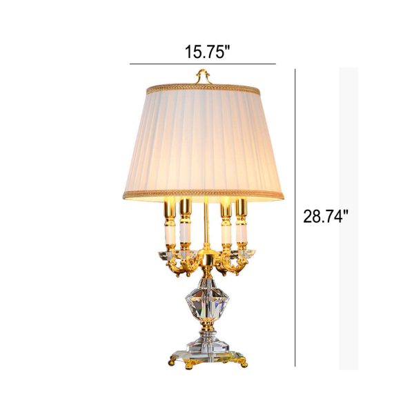 European Luxury Fabric Candle Holder with Crystal Base 4-Light Table Lamp - Image 3