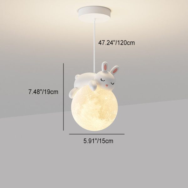 Contemporary Creative Resin Animal Rabbit Moon 1-Light Kids Pendant Light For Living Room - Image 6