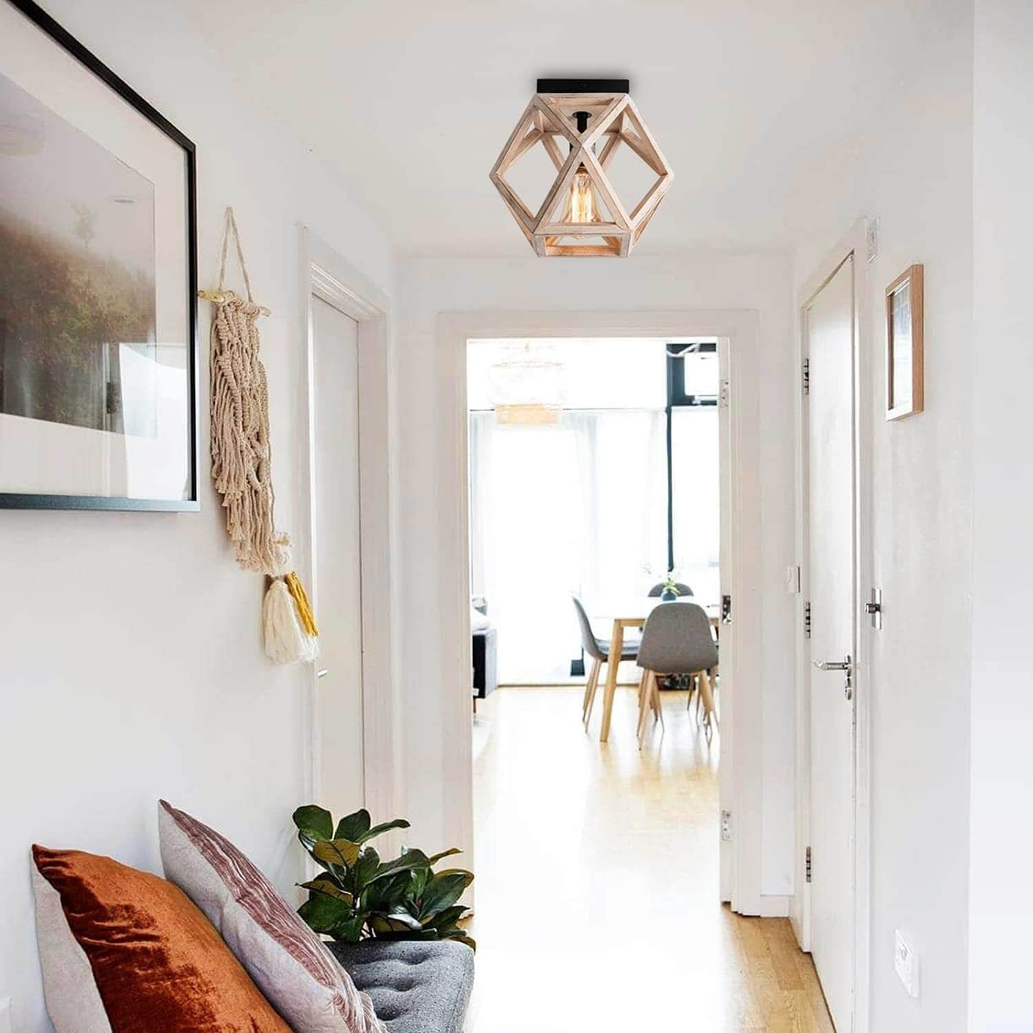 1-2-1c386cbe-1a4c-4b28-b24b-81dc0d949360.jpg Vintage Aged Wooden Cage 1-Light Semi-Flush Mount Ceiling Light - Image 1