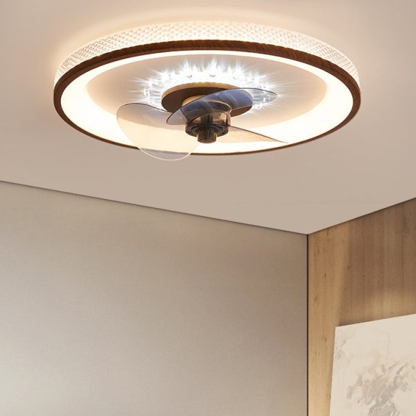 Nordic Minimalist Round  Acrylic Wood Grain LED Flush Mount Ceiling Fan Light - Image 2
