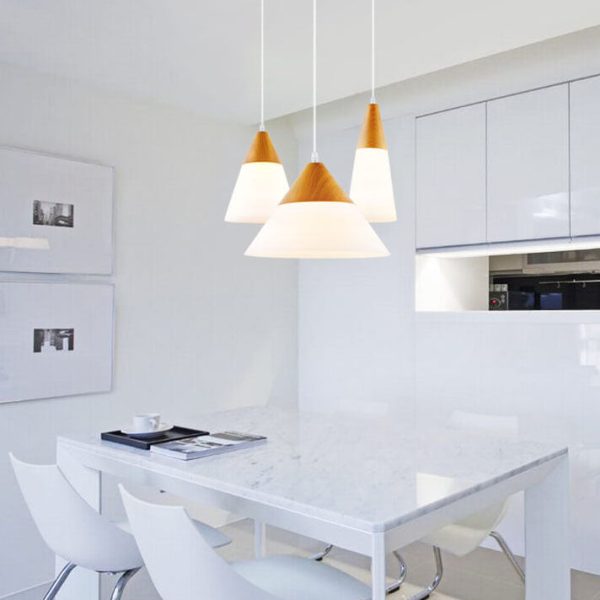 Nordic Wood Grain Glass Cone Shaped 1-Light Pendant Light - Image 13