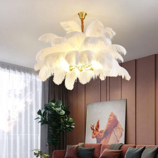 Modern Ostrich Feather 6-Light Brass Chandeliers - Image 15