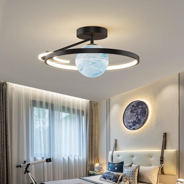 Modern Space Planet Globe LED Semi-Flush Mount Ceiling Light - Image 3