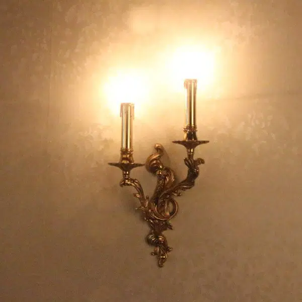 French Vintage Brass Candle 2/3 Light Wall Sconce Lamp - Image 5