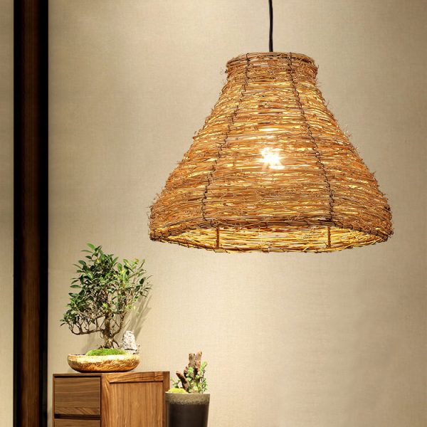 Retro Rattan Weaving Dome 1-Light Pendant Light - Image 7