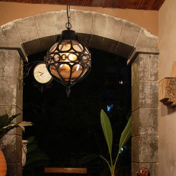 Retro Industrial Globe Shape 1-Light Outdoor Waterproof Pendant Light - Image 2