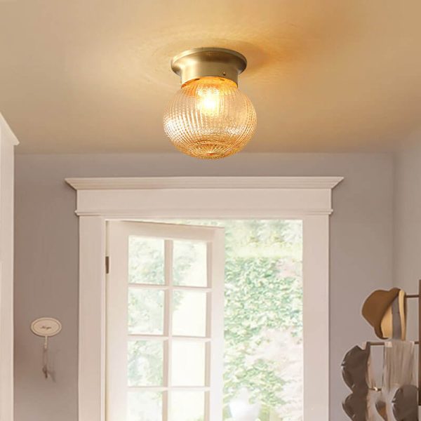 Vintage Copper Glass Round 1-Light Semi-Flush Mount Ceiling Light - Image 3