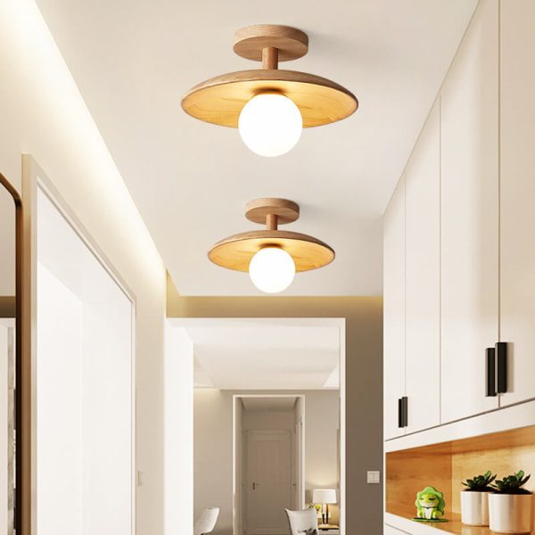 Nordic Creative Wooden Dome 1-Light Semi-Flush Mount Ceiling Light - Image 5