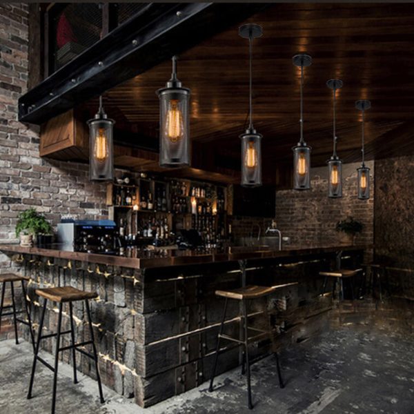 Vintage Wrought Iron Metal Mesh Cylindrical 1-Light Pendant Light - Image 3