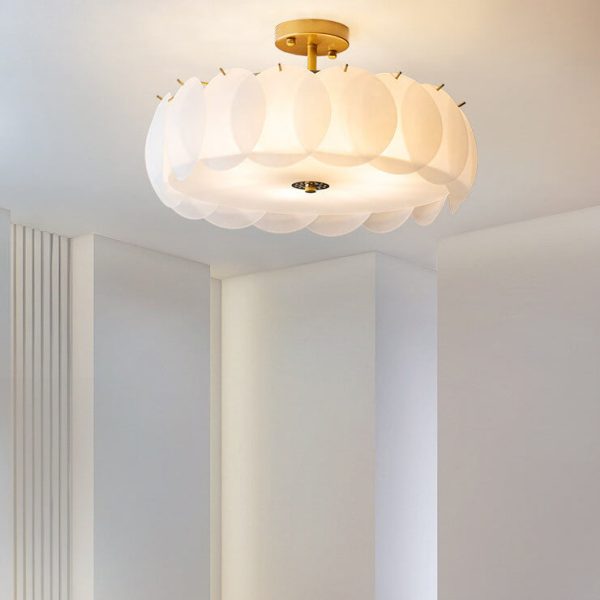 French Glass Round Drum 5/6 Light Semi-Flush Mount Ceiling Light - Image 2