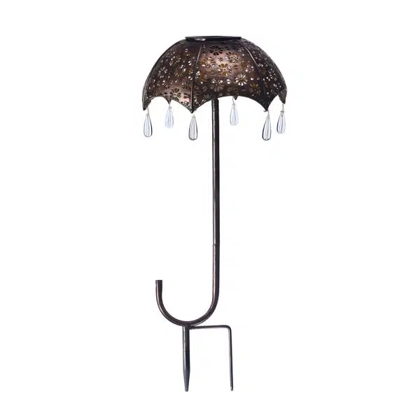 Retro Iron Hollow Umbrella Raindrops Waterproof Modern Solar Lawn Lights - Image 9