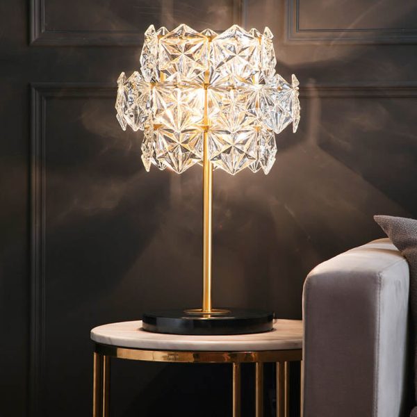 Modern Snowflake Glass Shade 2-Light Marble Base Table Lamp - Image 4