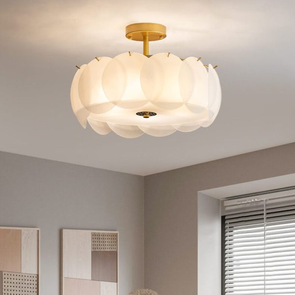 French Glass Round Drum 5/6 Light Semi-Flush Mount Ceiling Light - Image 3