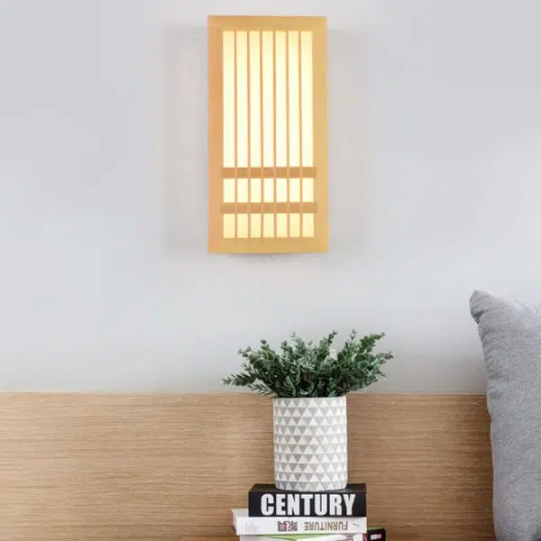 Simple Solid Wood Rectangular 1-Light Japanese Wall Sconce Lamp - Image 3
