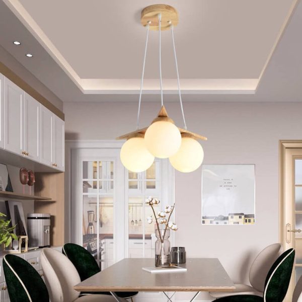 Modern Solid Wood Frosted Glass Ball 3/5 Light Chandelier - Image 3