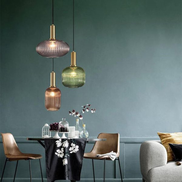 Minimalist Striped Glass Lantern 1-Light Pendant Light - Image 3