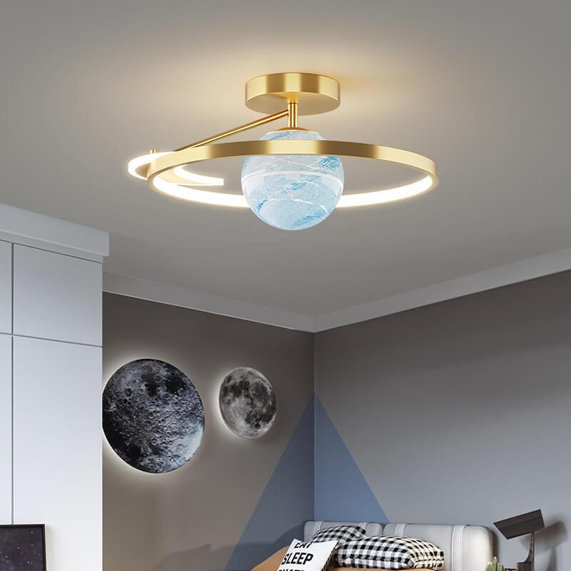 1-3-4e117584-9c92-4d0a-8800-c42a995e9400.jpg Modern Space Planet Globe LED Semi-Flush Mount Ceiling Light - Image 1