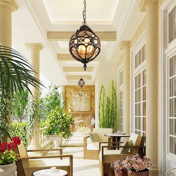 Retro Industrial Globe Shape 1-Light Outdoor Waterproof Pendant Light - Image 3