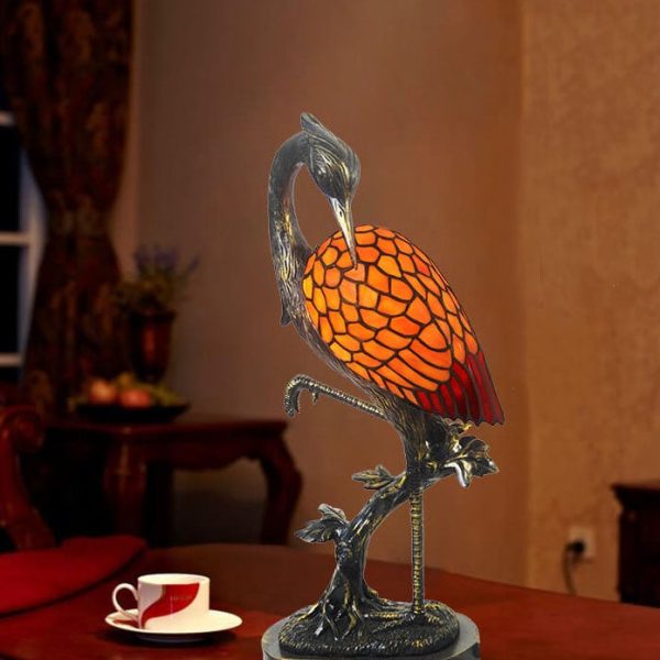 Vintage Tiffany Crane 1-Light Stained Glass Table Lamp - Image 15