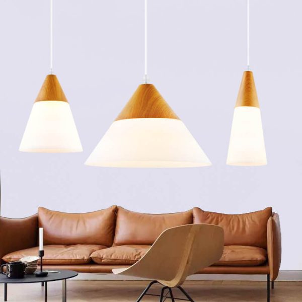 Nordic Wood Grain Glass Cone Shaped 1-Light Pendant Light - Image 14