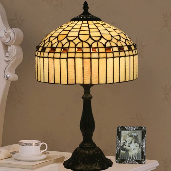 European Tiffany Yellow Baroque Glass 1-Light Table Lamp - Image 3