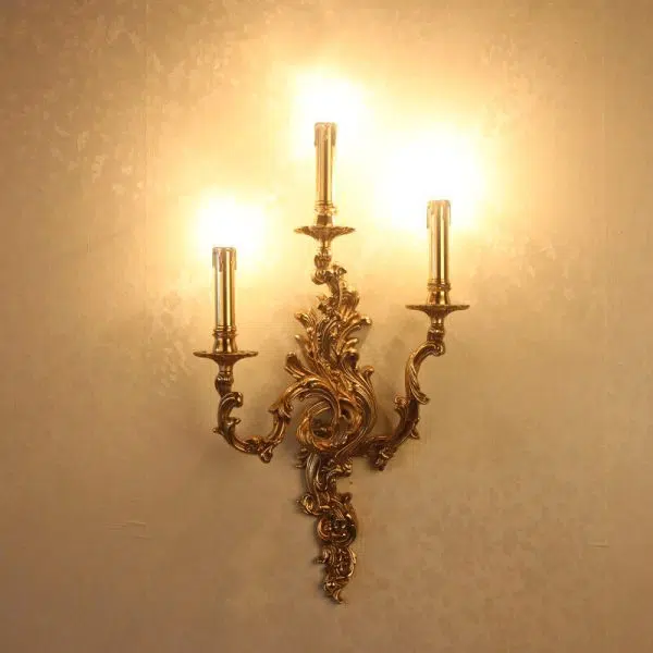 French Vintage Brass Candle 2/3 Light Wall Sconce Lamp - Image 8
