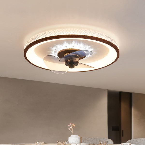 Nordic Minimalist Round  Acrylic Wood Grain LED Flush Mount Ceiling Fan Light - Image 5