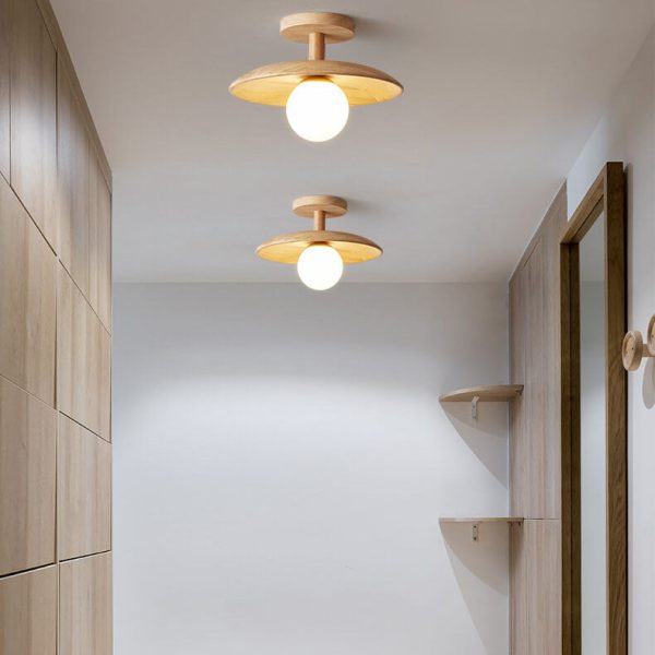 Nordic Creative Wooden Dome 1-Light Semi-Flush Mount Ceiling Light - Image 6
