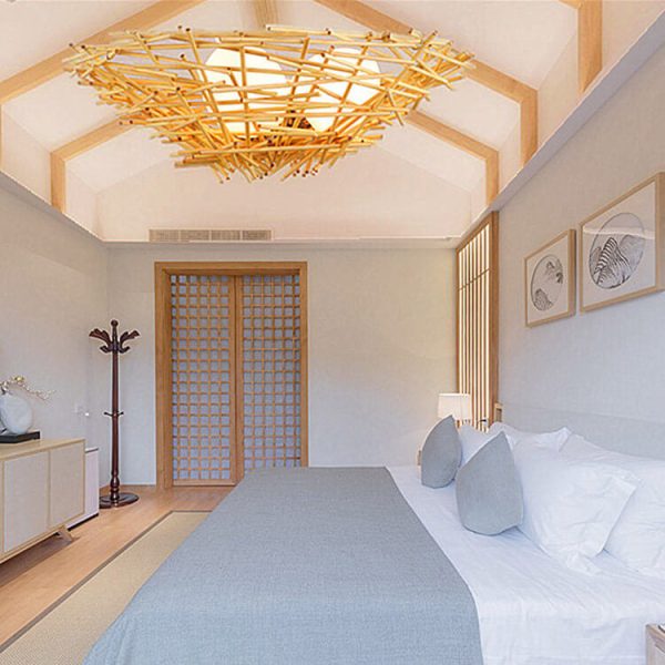 Rattan Weaving Bird Nest Shaped 3-Light Chandelier - Image 7