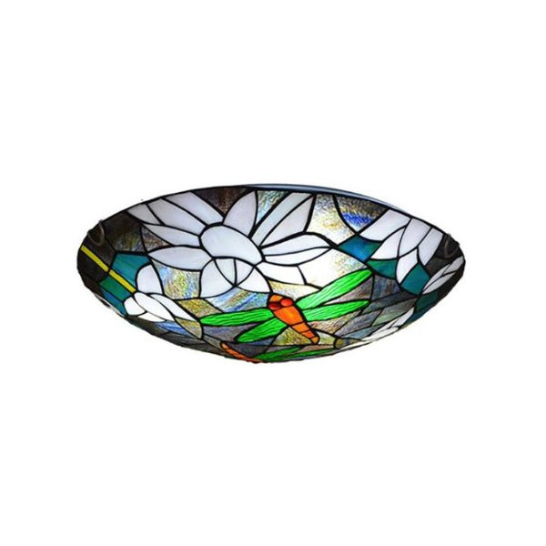 Vintage Tiffany Dragonfly Stained Glass 2/3 Light Flush Mount Ceiling Light - Image 15