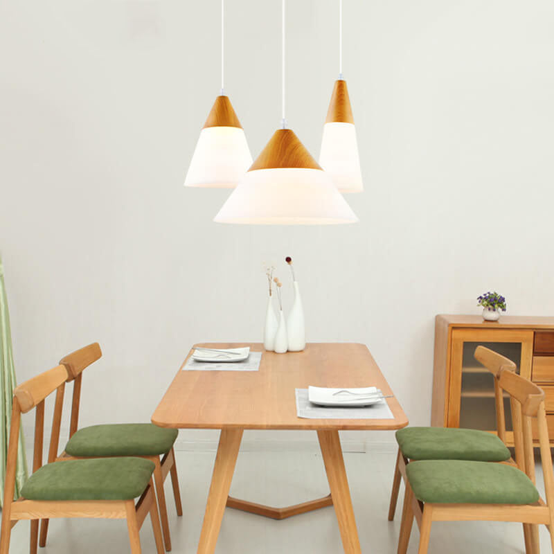 1-4-2db5bcaa-3bfb-49f1-ba8c-c6aba0ef562f.jpg Nordic Wood Grain Glass Cone Shaped 1-Light Pendant Light - Image 1
