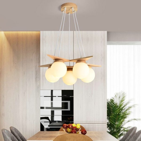 Modern Solid Wood Frosted Glass Ball 3/5 Light Chandelier - Image 18