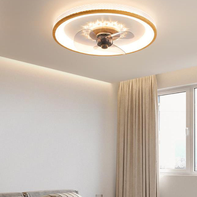 1-4-402ae2e2-68d9-4499-a26a-f3a5f994facd.jpg Nordic Minimalist Round Acrylic Wood Grain LED Flush Mount Ceiling Fan Light - Image 1