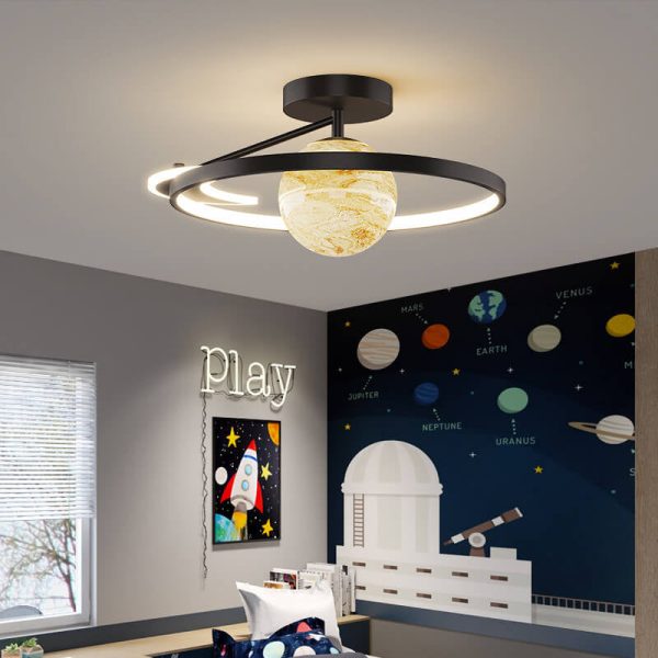 Modern Space Planet Globe LED Semi-Flush Mount Ceiling Light - Image 4