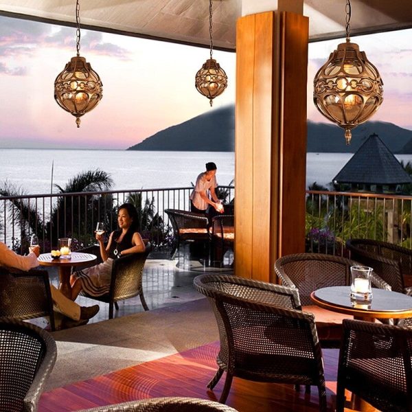 Retro Industrial Globe Shape 1-Light Outdoor Waterproof Pendant Light - Image 5