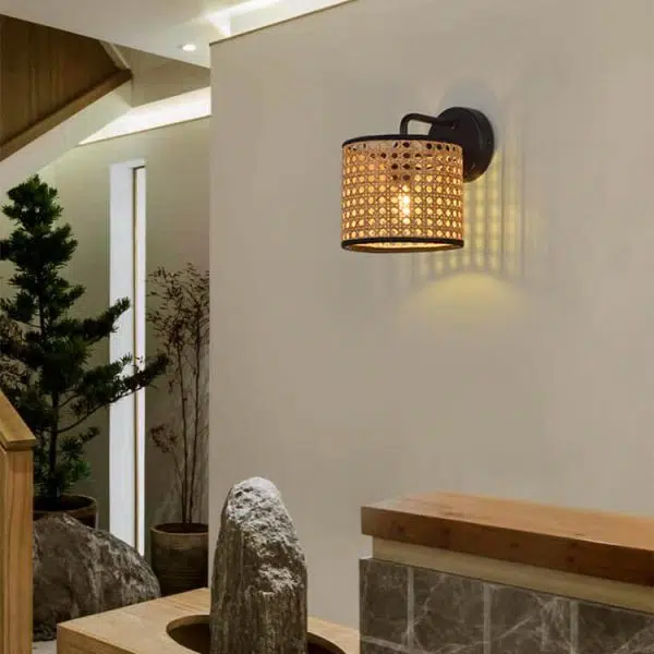 Modern Rattan Weaving Drum 1-Light Wall Sconce Lamp - Image 3
