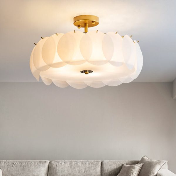 French Glass Round Drum 5/6 Light Semi-Flush Mount Ceiling Light - Image 14
