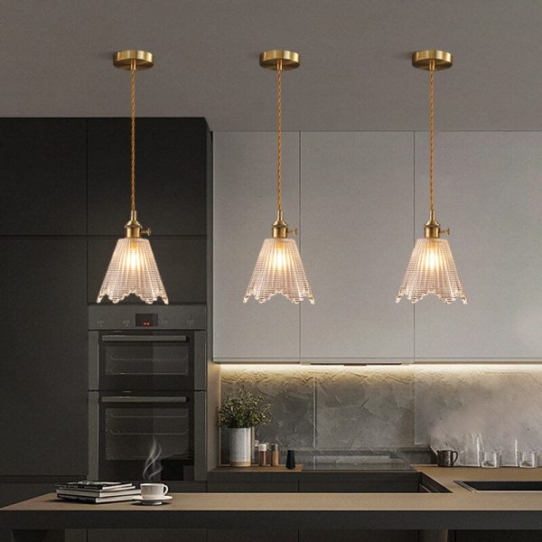Modern Luxury Glass Bell Shade Brass 1-Light Pendant Light - Image 7