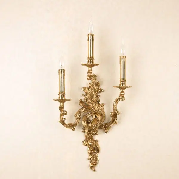 French Vintage Brass Candle 2/3 Light Wall Sconce Lamp - Image 4