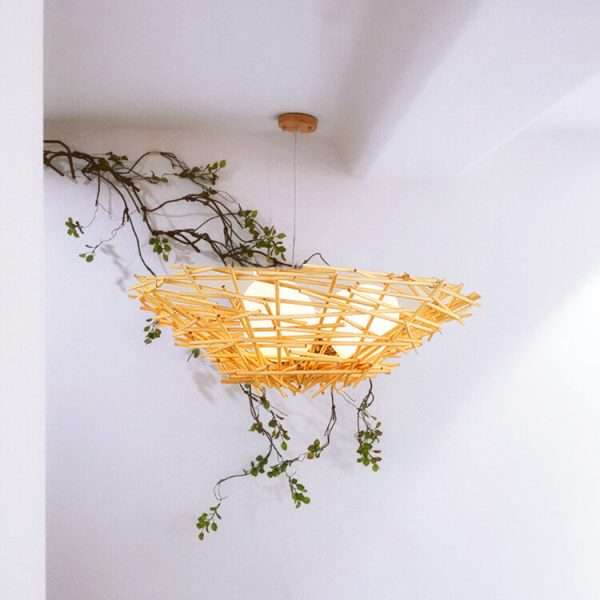 Rattan Weaving Bird Nest Shaped 3-Light Chandelier - Image 6